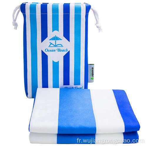 Serviette De Plage Imprimée Rayures Bleues Et Blanches